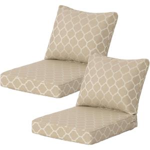 24x24 Inch Outdoor Deep Seat Cushions Set of 2,Thick High-Density Foam, Removable Cover with YKK Hidden Zipper,Water-Resistant UV-Resistant Polyester for Patio Furniture,Toffee Trellis