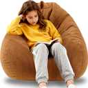 Bean Bag Chairs for Kids Chair Round Sofa Memory Foam Filling Reading Gaming Sofa for Living Room Bedroom (3 FT, Caramel)