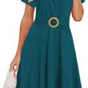 Women's Elegant Criss-Cross V Neck Vintage Short Sleeve Work Casual Fit and Flare Tea Dress with Pockets 980 (Large)