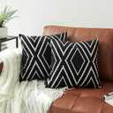 Set of 2 Black Square Pillow Covers 22 x 22 inches Boho Aztec Polyester Blend Decorative Throw Pillow Covers for Sofa Couch Bed Decor