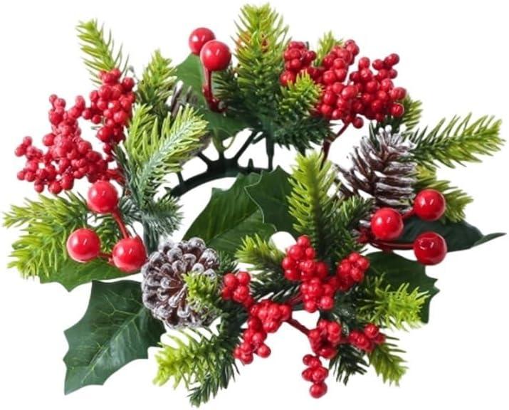 Christmas Candlestick Wreath Artificial Flowers Festive Candle Ring Centerpiece (P3)