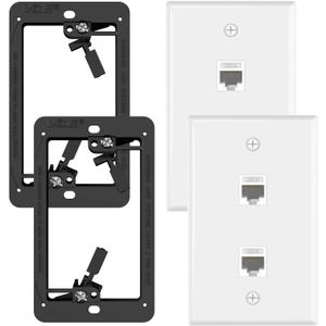 VCE Ethernet Wall Plate (UL-Listed), 2-Port CAT6 Wall Plate and Jack, RJ45 Keystone Wall Outlet with Single Gang Low Voltage Mounting Bracket, White 2-Pack