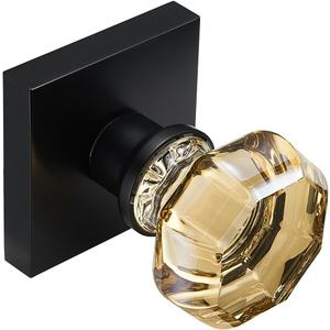 Champagne Gold Dummy Door Knob Set  2 Pack Crystal Decorative Non-Turning Handles with Matte Black Square Rosette  Ideal for Closet, French Doors, Pantry, Cabinet