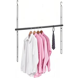 Hanging Closet Rod 46.85in, 6 Height Adjustable Closet Hanging Organizer, Heavy Duty Closet Extender Hanging Rod, Space Saving Clothes Hanging Bar Closet Poles for Hanging Clothes,Black
