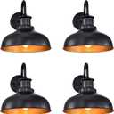 Outdoor Barn Lights, Farmhouse Outdoor Wall Sconces, Rustic Exterior Wall Mount Lights, Vintage Outside Lighting Fixtures, Industrial Black Gold Lanterns for Porch Garage Patio, 4 Pack, 03RZ007-4 PACK