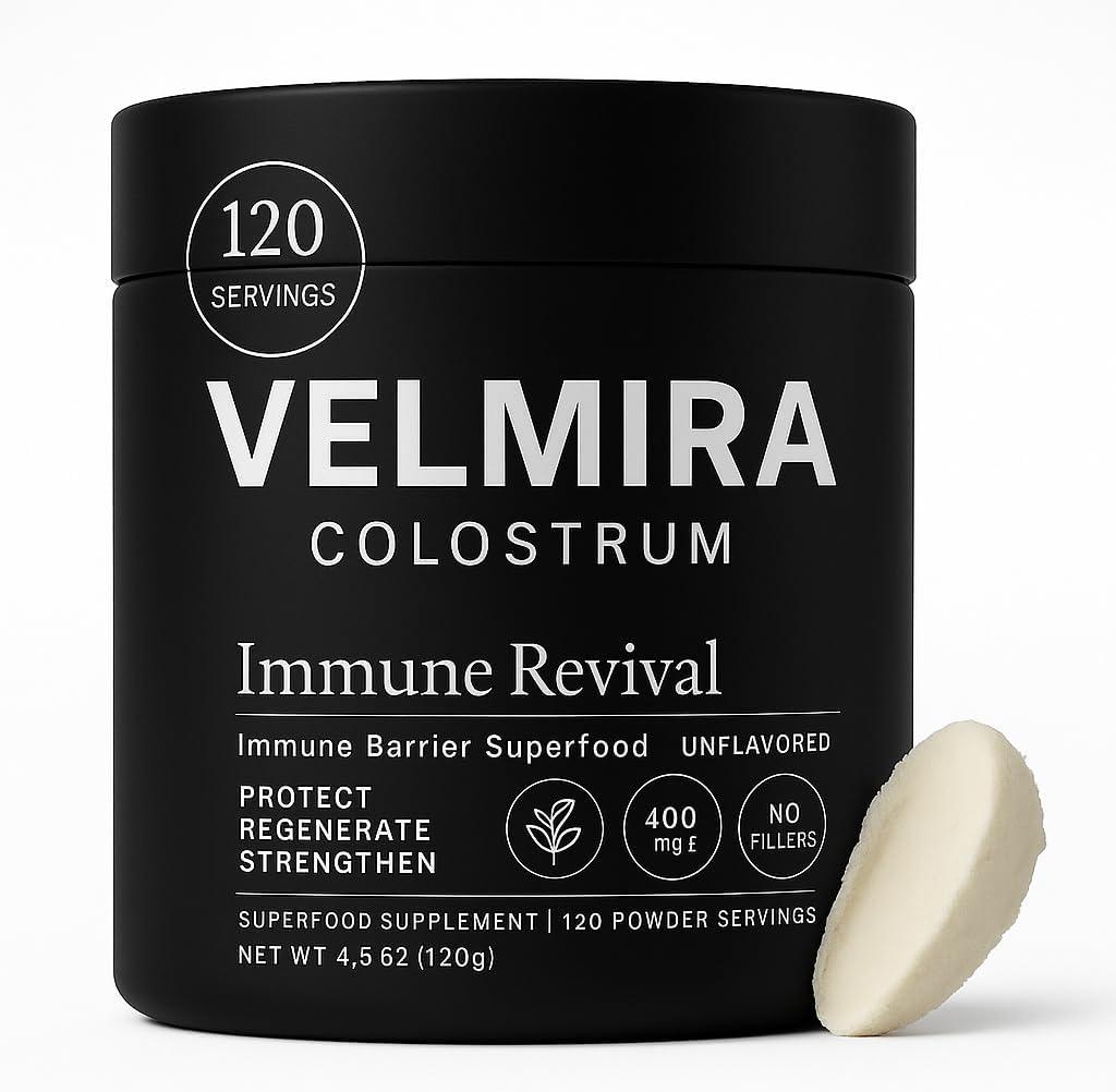 Velmira Colostrum Powder Gluten-Free, Fat-Free  Immune Support, Gut Health, Bovine. Skin & Hair Care for Men & Women 400+ Bioactive Nutrients  Keto Friendly Supplement. Colostrum -120 Servings