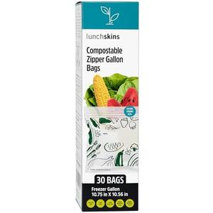 Lunchskins Ziptop Home Compostable & Resealable Freezer-Safe Food Storage Bags, Gallon Size, 30 Bags - Eco-Friendly, Made Without PFAS and BPAS