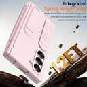 for Samsung Galaxy Z Fold 6 Case with Finger Strap, S Pen Holder & Stylus, Z Fold 6 Kickstand Case with Hand Strap, Hinge Protection, Screen Protector, Pink