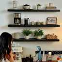 ROGMARS Black Floating Shelves for Wall,36 inch Rustic Wooden Floating Wall Mounted Book Shelves with Invisible Brackets for Living Room, Bedroom, Kitchen, Bathroom,Set of 3