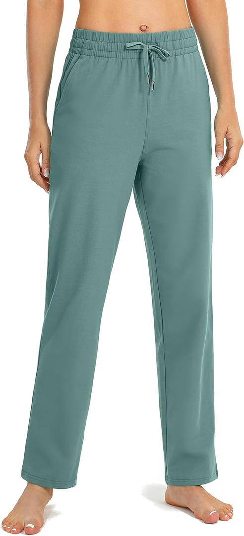 SANTINY Women's Cotton Sweatpants Yoga Lounge Casual Pants Open Bottom Sweat Pants for Women with Pockets (Green XS)