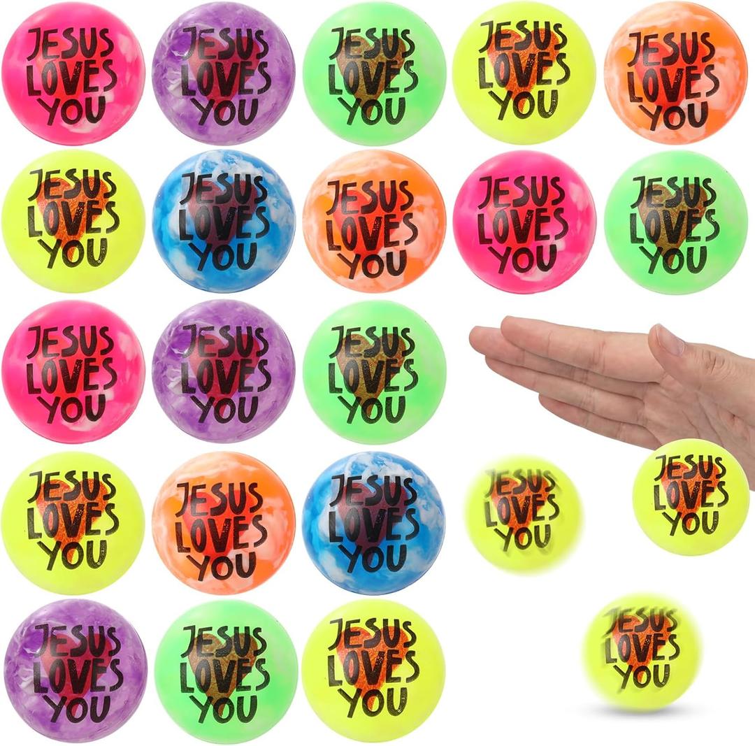 Wettarn 50 Pcs Jesus Loves You Easter Gifts Bulk Christian Bouncy Balls Rubber Jesus Loves You Bouncing Balls for Religious Easter Party Favor Basket Suffer (Tradition)