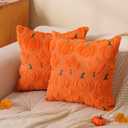 Fall Pillow Covers 18"x18" Set of 2 Orange Pumpkin Soft Faux Fur Pillow Covers Maple Leaf Fall Pillows for Sofa Couch Bed, Fluffy Plush Pillow Cases for Autumn Thanksgiving Farmhouse Home Dcor