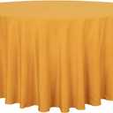 Round Tablecloth - 120 Inch - Water Resistant Spill Proof Washable Polyester Table Cloth Decorative Fabric Table Cover for Dining Tables, Buffet Parties and Camping, Gold