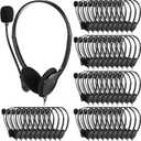 Kathfly Headset with Microphone Black Stereo Headphones Adjustable Office Conference Headphones with 3.5mm Plug for Adult Mobile Phone Tablet Business Call Center(20 Pcs)