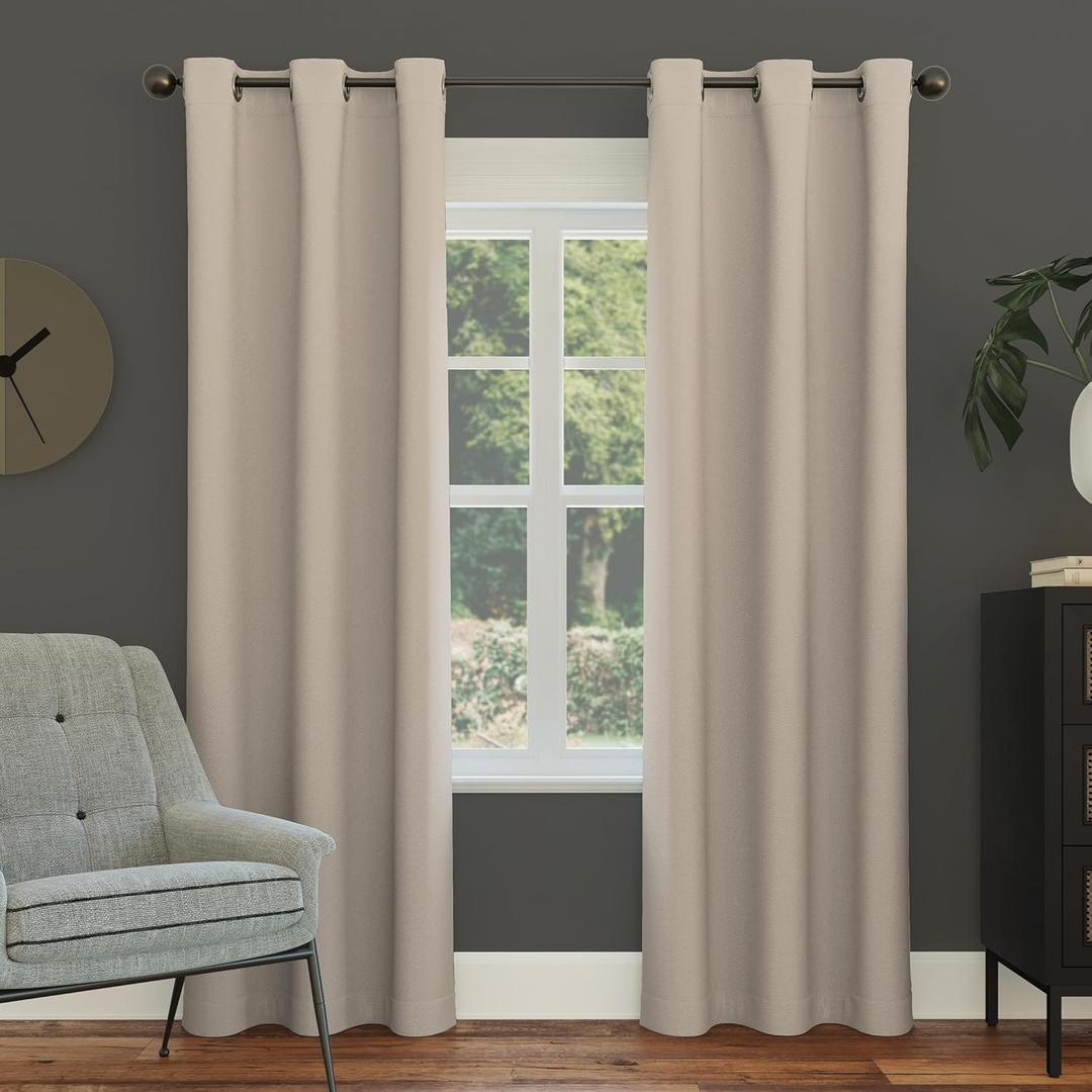 Sun Zero Easton Energy Saving Blackout Grommet Curtain Panel, 40" x 63", Stone