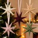5PCS Flocked Paper Star Lantern - 12 inch Hanging Velvet Christmas Paper Star Lampshade 7 Points Christmas Stars Foldable for Xmas Wedding Home Decor
