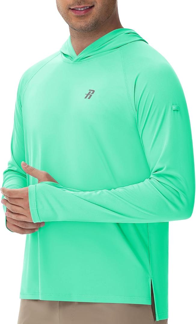 Runhit UPF 50+ Fishing Shirts for Men, Long Sleeve Sun Protection Lightweight Hoodie, UV Hiking Running Rash Guard (Medium, Green)