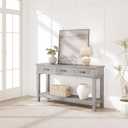 GarveeHome Entryway Table, Console Table with 3 Storage Drawers, 3 Tier Farmhouse Wooden Sofa Table, Hallway Tables for Entryway, Living Room-Grey