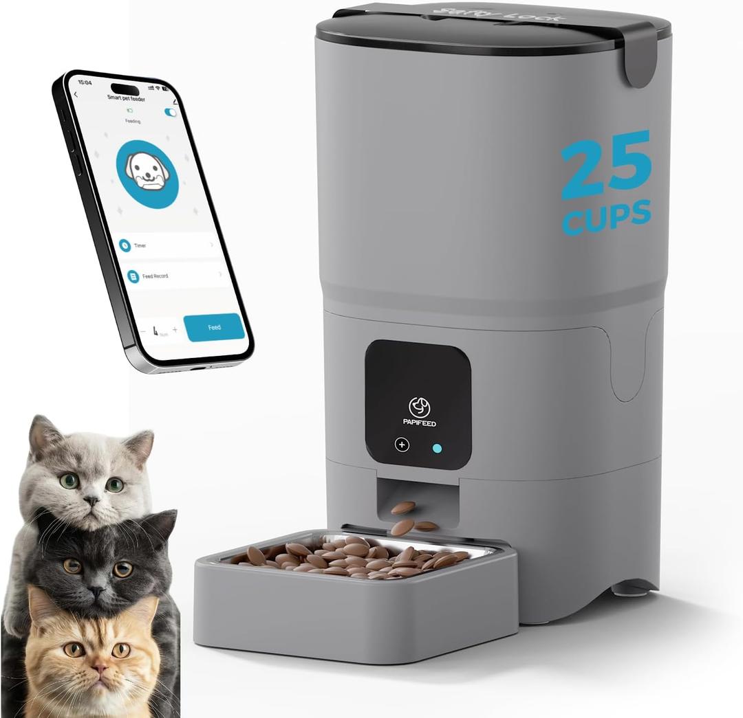 PAPIFEED Automatic Cat Feeder Upgrade, WiFi Pet Feeder with APP Control for Remote Feeding, Detachable for Easy Clean, Dual Power Supply,1-10 Meals Per Day for Multiple Pets(Gray) (Grey) PAPIFEED Automatic Cat Feeder Upgrade, WiFi Pet Feeder with APP Control for Remote Feeding, Detachable for Easy Clean, Dual Power Supply,1-10 Meals Per Day for Multiple Pets(Gray) (Grey)