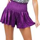 GUOLEZEEV Women Sequin Smocked High Waisted Flowy Glitter Sparkly Metallic Shorts (Purple, M)
