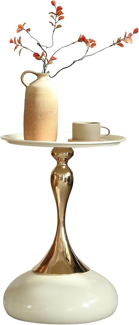 seonyou Small End Table Round Side Table, Cream Modern Metal Pedestal Minimalist Accent Tables for Small Spaces, Fluted Circle Decorative Drink Martini Tables