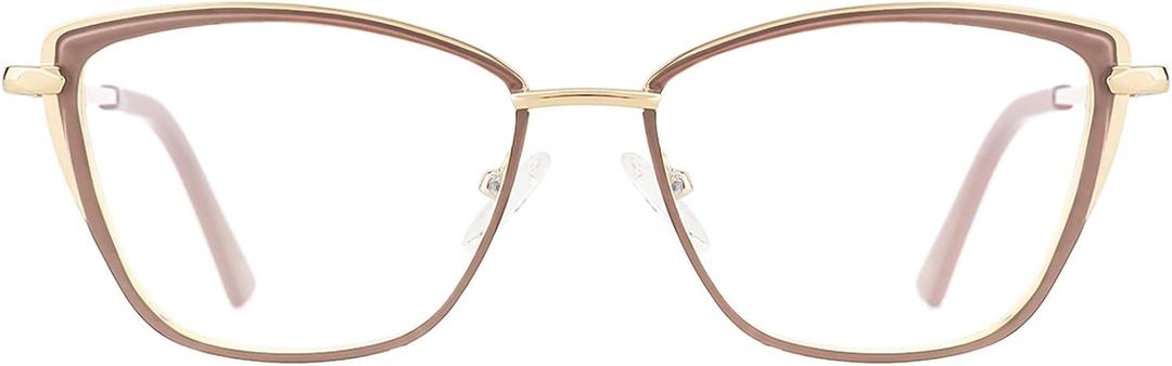 TIJN Stylish Cateye Metal Blue Light Blocking Glasses Lightweight Eyeglasses for Women Men(Ginevra) (Khaki)