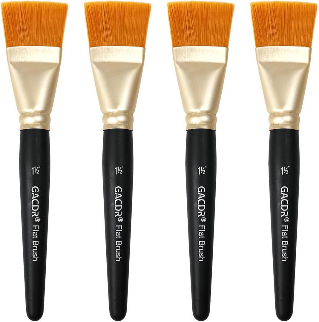 1 1/2 inch Flat Paint Brushes for Acrylic Painting,4 Pieces 38mm Large Craft Basecoating PaintBrushes with Wooden Handle for Acrylic, Oil, Body, Facial mask Brushes (Black)