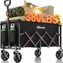 Collapsible Wagon Cart Foldable Beach Wagon with All-Terrain Wheels - 380 LBS Heavy Duty Grocery Cart for Shopping, Beach, Camping, Sports, Garden (Black)