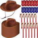 Xtinmee 36 Pcs Cowboy Party Costume Set, Cowboy Hats Paisley Bandanas Inflatable Stick Horses Kids Christmas Party Supplies (Brown)