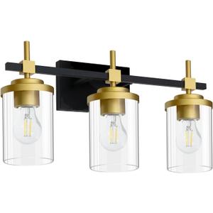 Bathroom Vanity Light,Modern Wall Sconce with Clear Glass Shade,Black & Gold Bathroom Light Fixtures Over Mirror for Bedroom Living Room Hallway Kitchen,E26 Socket (Bulb Excluded) (3 Lights), 22-inch