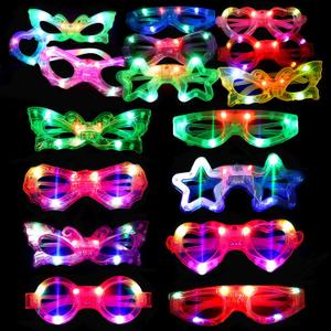24 Packs LED Glasses for kids Glow in the dark Party Supplies Favor,6 LED 6 Shapes Glasses Flashing Plastic Light up Glass Toys Bulk 3 Replaceable Battery fit New Year Eve Party Supplies 2026