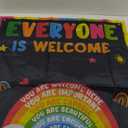Classroom Welcome Door Cover Everyone is Welcome Banner Wall Door Decor DIY Colorful Handprint Art Craft with 4 PCS Large Ink Pads Diversity Back To School Hanging Banner Decoration for Kids