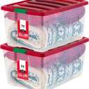IRIS USA 94 Qt. Stackable Plastic Storage Bins with Lids, 2 Pack - BPA-Free, See-Through Organizing Solution, Latches, Durable Nestable Containers, Secure Pull Handle, Made in USA - Red