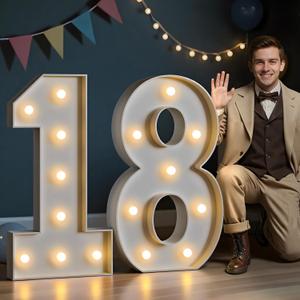imprsv Marquee Numbers 18 Birthday Decorations: Large Light Up Numbers 18 Years Old Birthday Decor for Girl Boy Big Sign Party Anniversary Cardboard Backdrop Signs Blocks Balloons (3ft White)