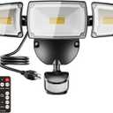 USTELLAR 55W Plug in Flood Light Outdoor, 5500lm Motion Sensor Outdoor Lights with Remote Control, Dusk to Dawn Security Light, IP65 Waterproof, 5000K Daylight Wall Mounted for Garage, Yard, 1 Pack (Black)