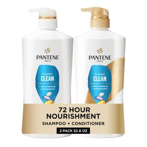 Pantene Shampoo & Conditioner Set, Classic Clean - Pro-V Nutrients for Dry, Color-Treated Hair, Healthy Looking Hair Every Wash, Antioxidant-Rich, 52.8 Oz Total + Miracle Rescue Shot (0.5 Oz)