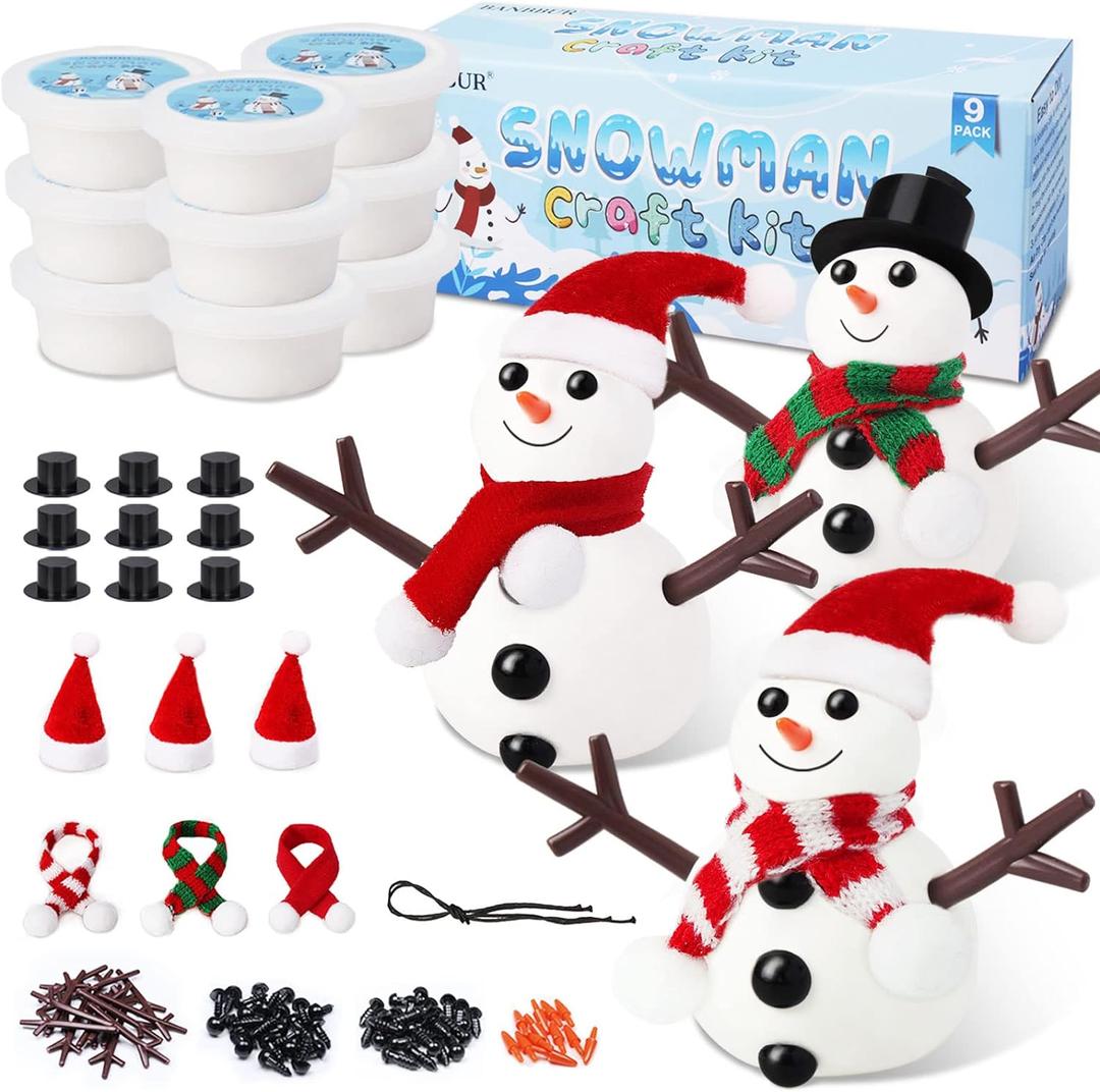 9 Pack Build a Snowman Kit Snowman Crafts for Kids,Modeling Clay Snowman DIY Kit, Christmas Stocking Stuffers for Kids,Christmas Crafts Xmas Gift