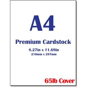 Premium A4 Cardstock - 8.3"x 11.7" - 65lb Cover (176 gsm) White (250 Sheets)