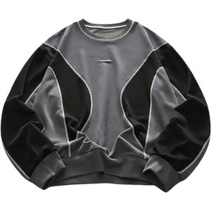 COZYEASE Men's Graphic Crewneck Sweatshirt Color Block Long Sleeve Thermal Pullover Tops Streetwear Dark Grey Small
