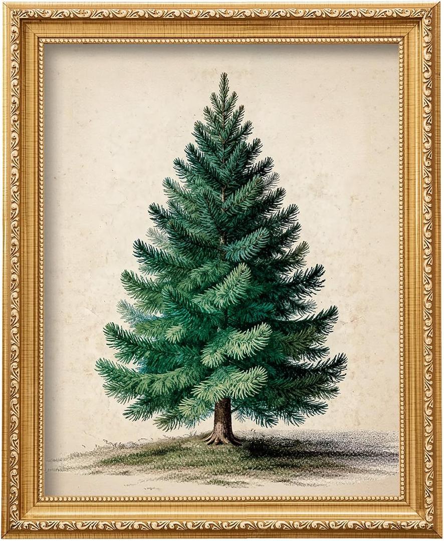 2 x ECGER Christmas Decorations Vintage Wall Art - Fir Tree Retro Print Winter Decor, Holiday Forest Art Pictures Decoration for Home, Living Room, Office (UNFRAMED, 11x14In)