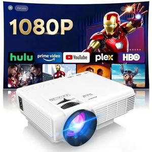 【Two-Way Bluetooth】1080P Mini Projector with Projector Screen, 50% Zoom, Portable Outdoor Movie Projector, Compatible with TV Stick, Video Games, HDMI, USB, Smartphone (1080P Projector)