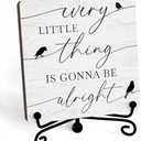 Farmhouse Desk Decor, Every Little Thing Is Gonna Be Alright Birds Sign, Desk Decorations For Office Home Living Room Bathroom, Shelf Decor, Inspirational Gifts, Wooden Plaque With Stand (B08)