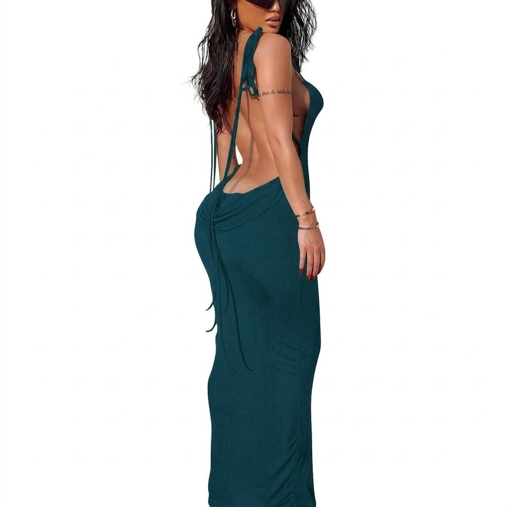 Doweha Women Backless Cowl Neck Cocktail Going Out Dress Halter Slip Long Semi Formal Party 2026 Spring Summer Maxi Dress XL