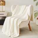 WESHIONGOO Throw Blanket for Couch Soft Knit Throw Blanket with Chenille Yarn Non-Shedding, Chenille Blanket for Living Room Bed Sofa (Cream White, 50"*60")
