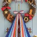 YKW Wreath Sash Ribbon Set, 9 Assorted Western Patterns with Cow Print, Cloud & Bandana Design, 27.5" Pre-Made Clip-On Bow for Front Door Wreaths, Party Decor & DIY Craft Supplies - Indoor Outdoor