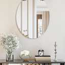 Baroque Mirror Oval 32x24 inches: Sleek Silver Mirrored Vanity with Decorative Flower-Top Frame Wall Mounted Home Decor for Bathroom Bedroom Livingroom Entryway Hallway