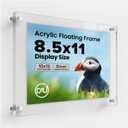 Frameless Floating Acrylic Frame 8.5"x11" - Clear Picture Frame for Diploma, Wall Art, Photo, & Paintings, Heavy Duty Acrylic Floating Frames, Wall-Mounted Picture Frames, Rectangular Photo Holder