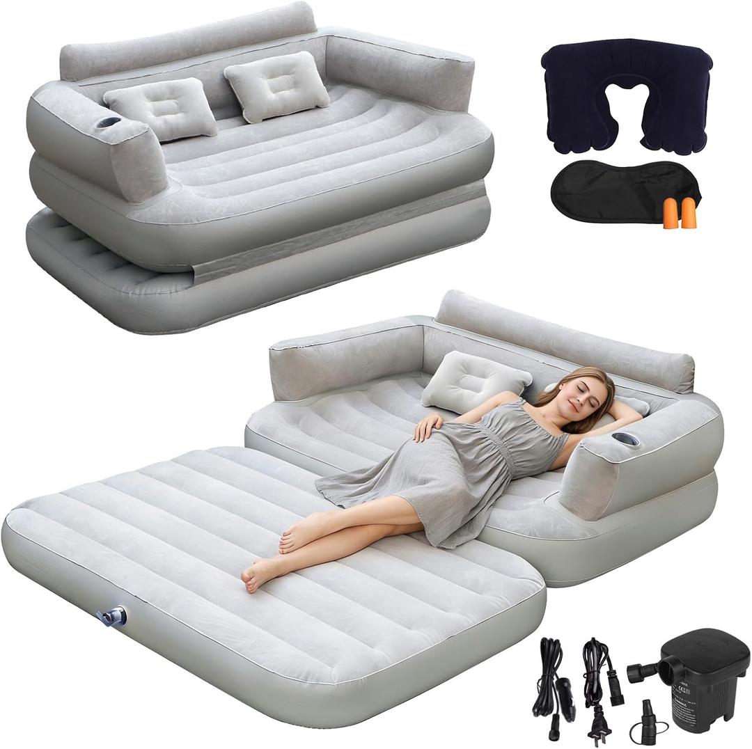 Onirii Full Size Inflatable Sofa Bed with Air Pump,2-in-1 Portable Blow-Up Air Couch,Inflatable Couch Bed and Folding Air Mattress for Home,Camping,and Guests
