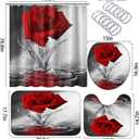 4Pcs Red Rose Shower Curtain Sets, Mother's Day Romantic Water Red Rose Bathroom Sets with Shower Curtain and Rugs Toilet Lid Cover Bath Mat, Waterproof Fabric Rose Gift Shower Curtains with Hooks