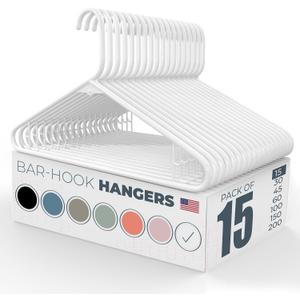 Plastic Hangers 15 Pack Made in The USA 6lb Capacity Standard Clothes Hangers with Strap Hooks for Dresses, Lingerie, Shirts, Pants, and Jackets White